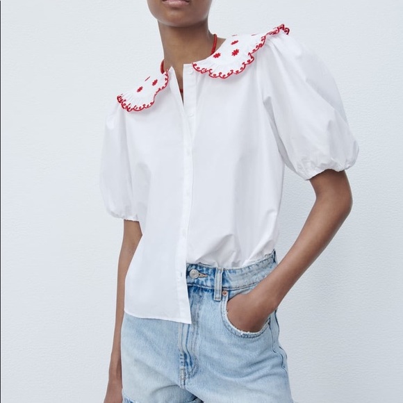 Zara Tops - Zara embroidered poplin top